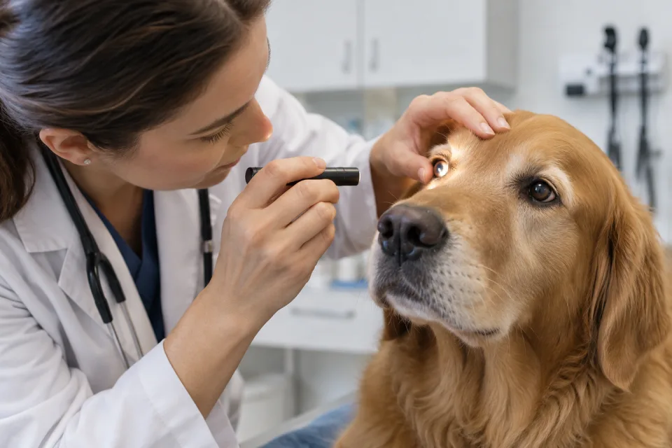 Ветеринарный осмотр глаза собаки